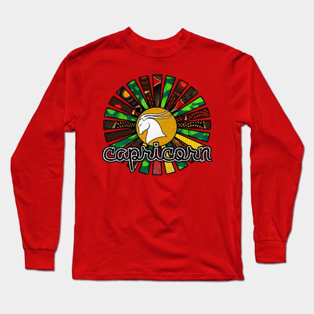 Capricorn Rasta Sunrays Long Sleeve T-Shirt by artbyomega